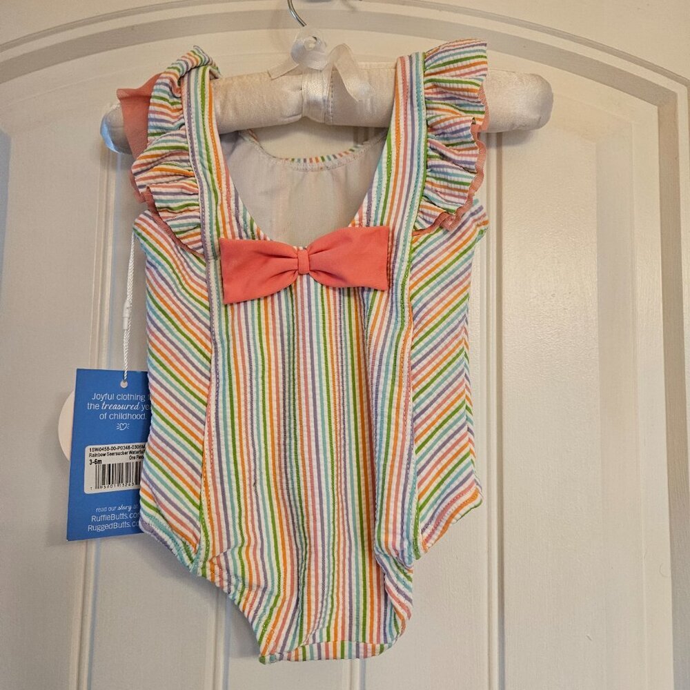 Sale 🎉🥳 4/$25 or $10Ruffle Butts Size 3-6M Swimsuit Rainbow - Picture 2 of 6